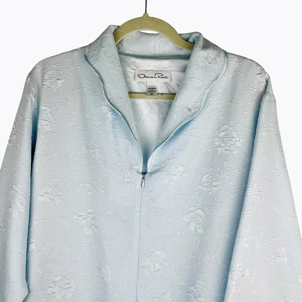 Vintage Oscar De La Renta Blue House Coat Robe Medium 1/2 Zip Cuff‎ Long Sleeve